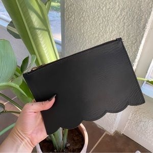 Black Leather Scalloped Edge Clutch